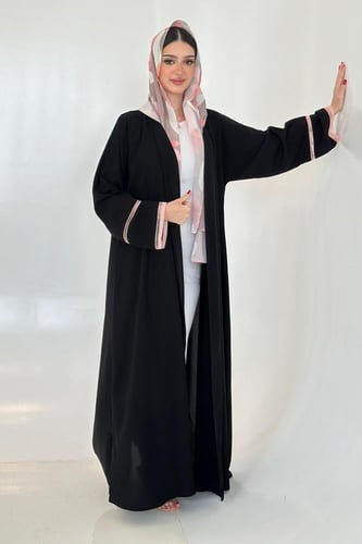 عباية كريب أسود | طرحة بوال زهري