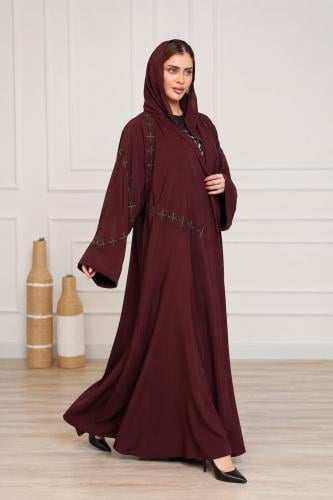 Crêpe abaya, soft | Green geometric embroidery
