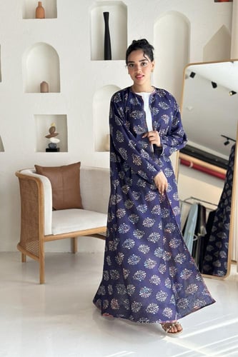 عباية لينن هندي بنفسجي مشجر | دبل فيس