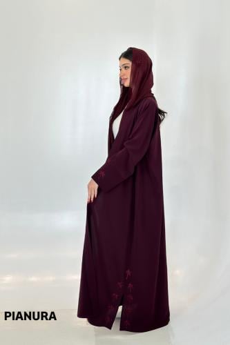 عباية كريب عنابي | مطرزة بأشكال نباتية