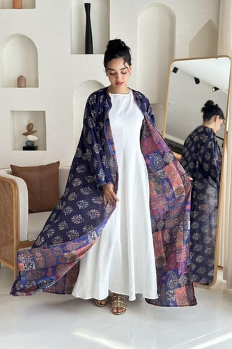 عباية لينن هندي بنفسجي مشجر | دبل فيس