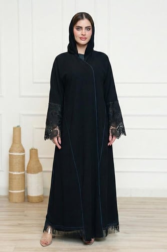 عباية كريب نواعم كوري | أكمام الدانتيل الفاخر