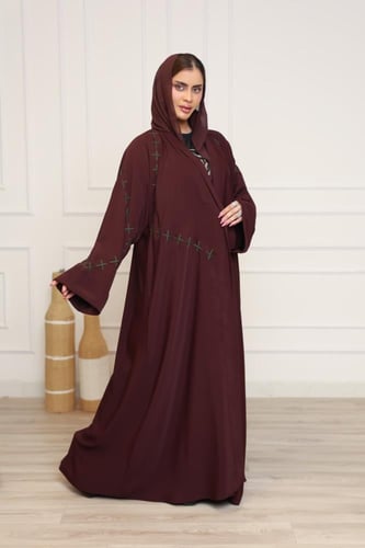 عباية كريب نواعم | تطريز هندسي اخضر