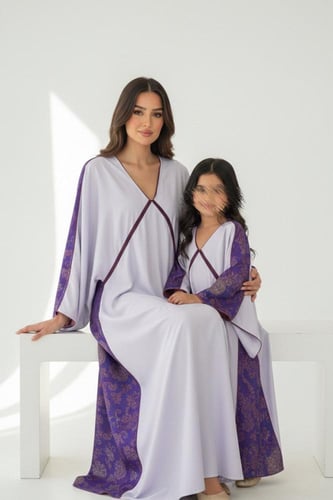 جلابية لينن أرجواني منقوش | كتان