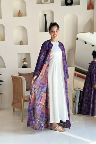 عباية لينن هندي موف مشجر | دبل فيس