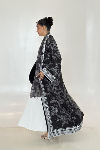 عباية شيفون طباعة اسود