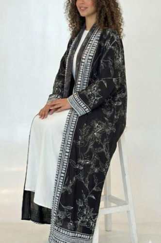 عباية شيفون طباعة اسود