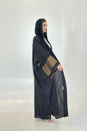 عباية لينن اسود | أكمام عريضة