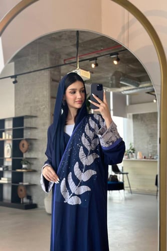 عباية قطن رايون كحلي | قطن هندي طباعة