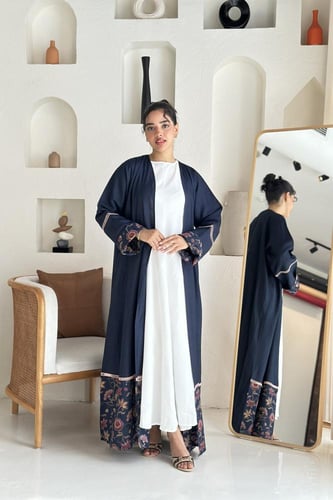 عباية لنن كحلي | طرحة بوال هندي مشجر