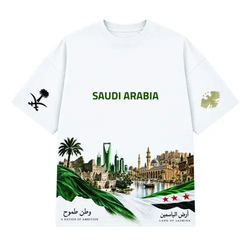 تيشيرت أوفرسايز السعودية وسوريا – أرض الياسمين - أ...