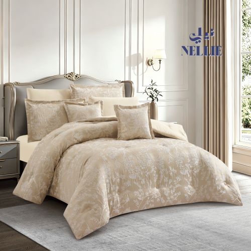 Briana luxurious bedspread | royal jacquard for two, 8 pieces, light beige color