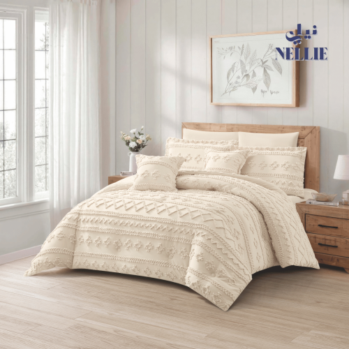 Bohemian summer bedspread | luxurious microfiber for two and a half people, light beige color