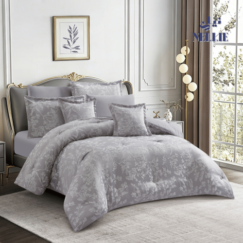 Briana luxurious bedspread | royal jacquard for two, 8 pieces, dark gray color