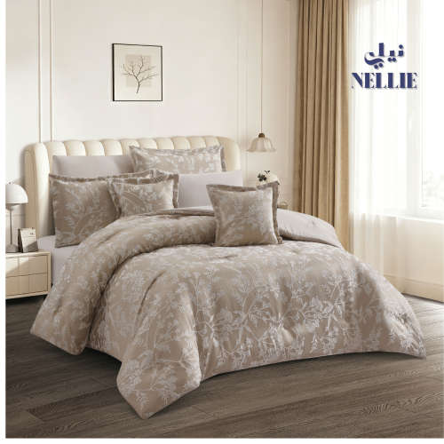 Briana luxurious bedspread | royal jacquard for two, 8 pieces, light brown color
