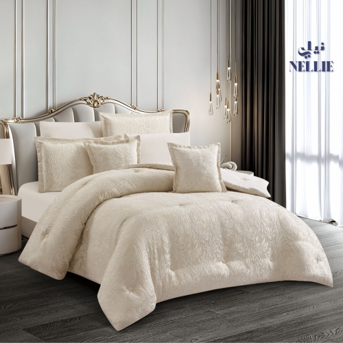 مفرش الارا جاكار الفاخر جاكار ملكي لون اوف وايت ( مزدوج 8 قطع )