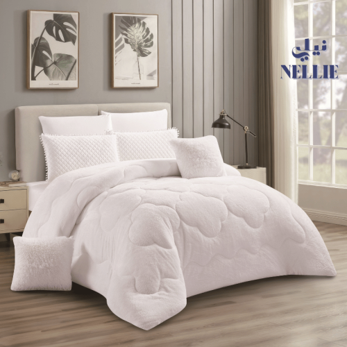 Evelyn winter bedspread with long fur, luxurious | 8 pieces | two pieces, white color