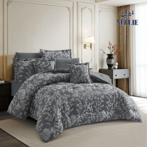 Briana luxurious bedspread | royal jacquard for two, 8 pieces, dark gray color