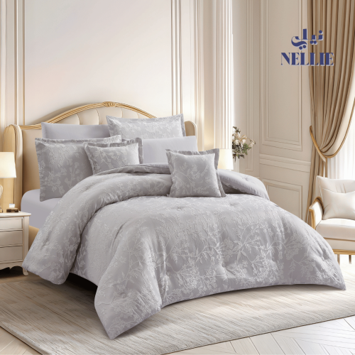 Briana luxurious bedspread | royal jacquard for two, 8 pieces, light gray color