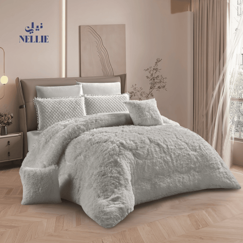 Eileen winter bedspread with long fur, luxurious hair | 8 pieces | two in light gray color