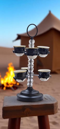 ستاند فناجين القهوة باللون الاسود مع فناجين قهوة ع...