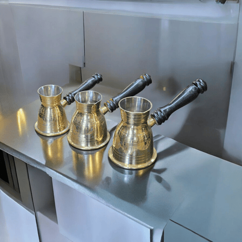 طقم دولات ركوة نحاسي سميك ثلاثي للقهوة العربية وال...