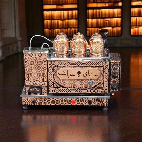 سماور ماكينة الشاي البخاري النحاسي ذو الحوض النحاس...