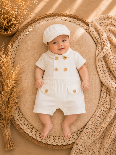 Children's beige jumpsuit with hat
