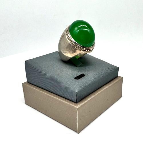 خاتم رجالي فضة وحجر الجاد