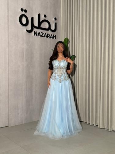 فستان سهرة أزرق سماوي فاخر