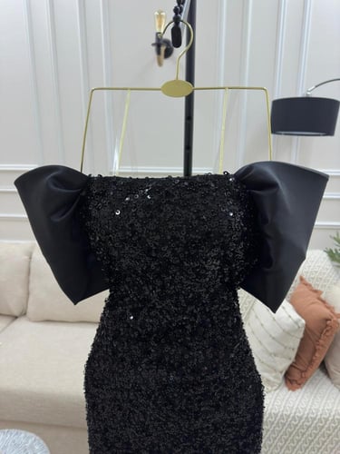 فستان سهره اسود فخم كلفه لول وخرز 087