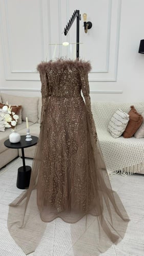 فستان سهرة تل مطرز بخرز مديل MA141