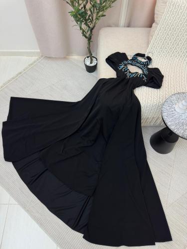 فستان سهره اسود انيق تطريز موديل MA -108