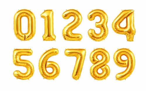 Number balloons from 0 to 9 gold color