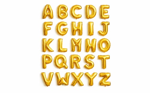 Letter balloons A to Z gold color