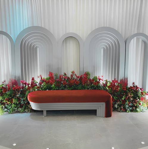 Crimson flower wedding arch