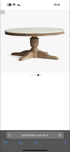 Wooden table with marble surface, diameter 90