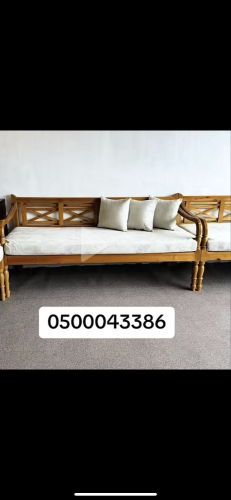Wooden bed without mattress
