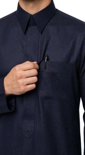 ثوب رجالي فاخر - كحلي شتوي منقوش