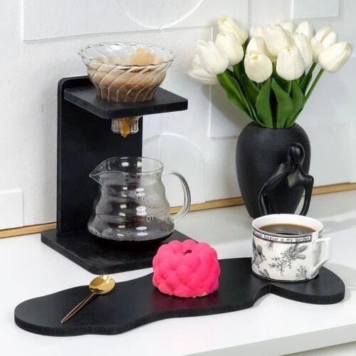 ستاند قهوة أسود لتحضير القهوة بالتقطير مع صينية