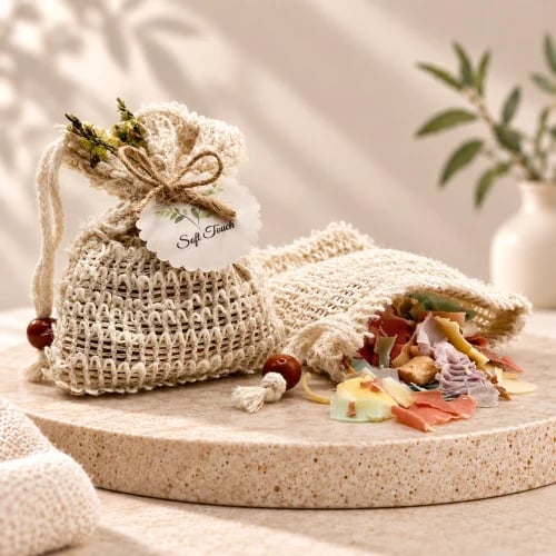Bath sponge filled with pieces of natural soap