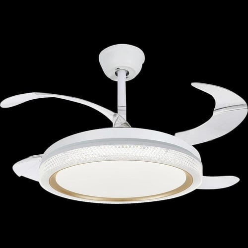 نجف مروحة دائري لون ذهبي مع ابيض تأتي بثلاث اضاءات