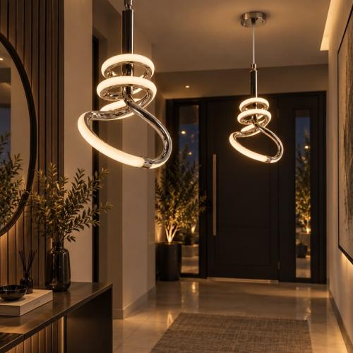 ثريا LED معلّقة بتصميم حلزوني عصري – كروم