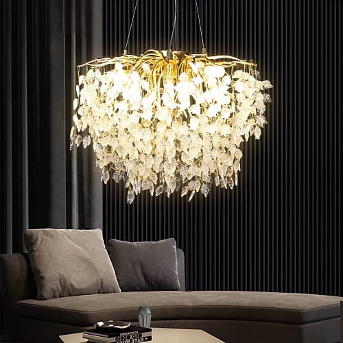 نجف مودرن ذهبي مع عسلي على شكل شجره كرستال شفاف مق...