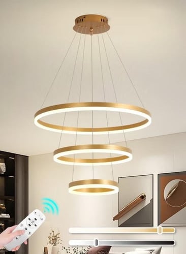 نجف مودرن ذهبي 3 حلقات 3 الوان تحكم عن بعد