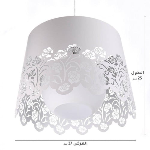 ثريا دائرية باللون الأبيض مع ورود محفورة