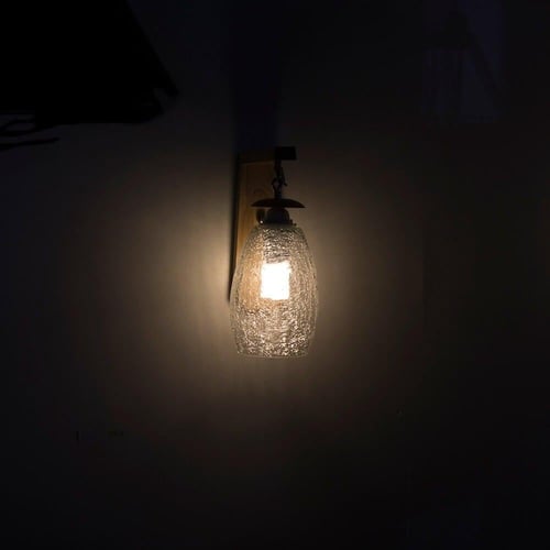 اضاءة جدار خشبية مفرد مع زجاج مزخرف معلق