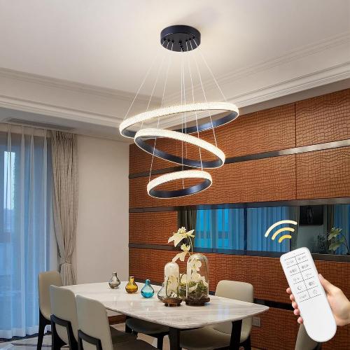 نجف مودرن اسود 3 حلقات 3 الوان تحكم عن بعد