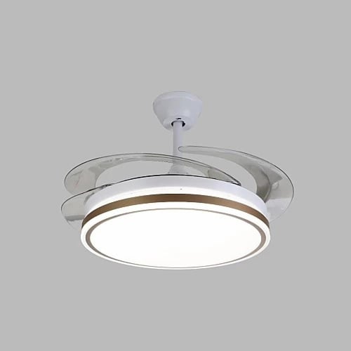 نجف مروحة دائري لون ذهبي مع ابيض تأتي بثلاث اضاءات