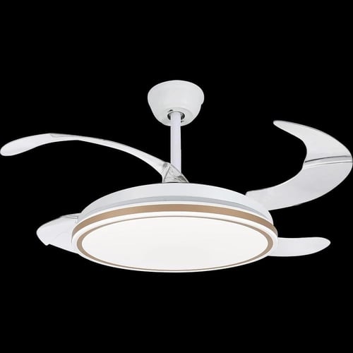 نجف مروحة دائري لون ذهبي مع ابيض تأتي بثلاث اضاءات